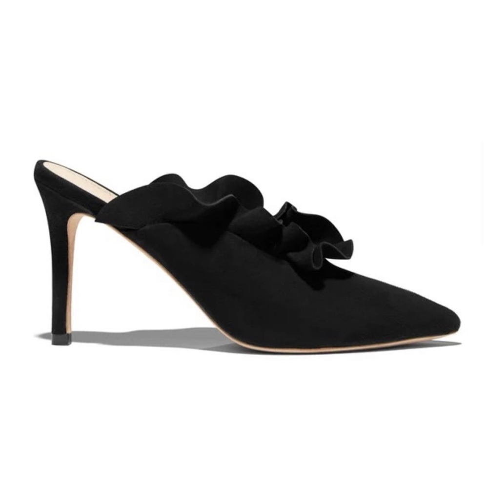 Loeffler Randall Langley Black Suede Mule Shoe Heel Size 6.5 NIB